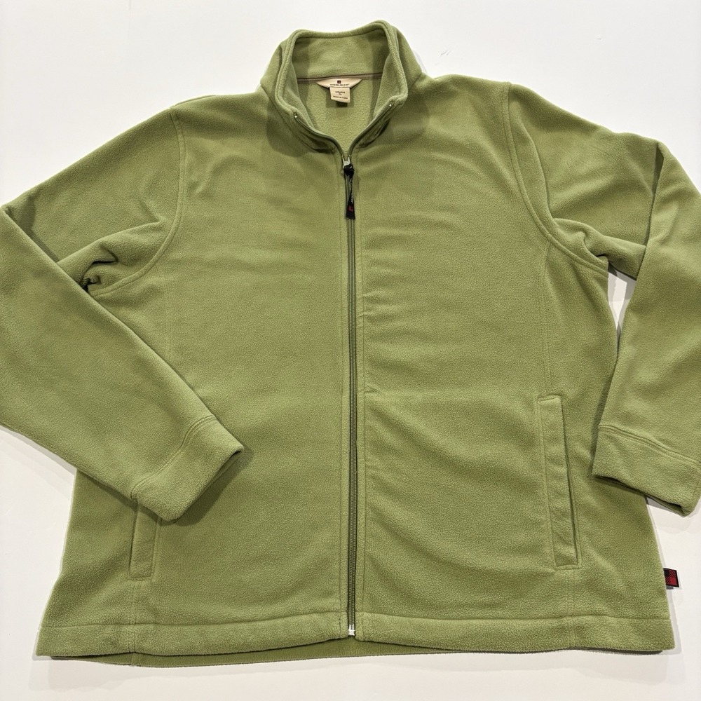 Woolrich Womens XL Full Zip Fleece Jacket Light Willow Green Mock Neck Pockets